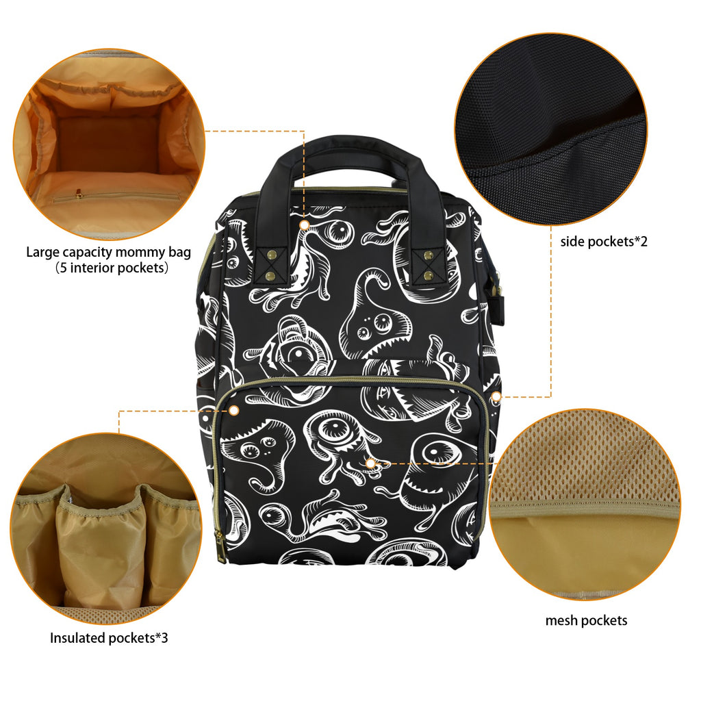 Monsters In Black And White - Multi-Function Backpack, Nappy / Diaper Bag