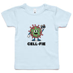 Cell-fie Cell Selfie AS Colour Baby T-shirt Powder Blue Baby T-shirt Printed In Australia Science