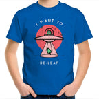 I Want To Be-Leaf, Alien, UFO - Kids Youth T-Shirt Bright Royal Kids Youth T-shirt Printed In Australia Sci Fi