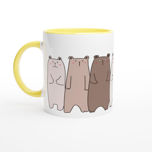 Bears In A Row - White 11oz Ceramic Mug with Colour Inside Ceramic Yellow Colour 11oz Mug animal Globally Fulfilled