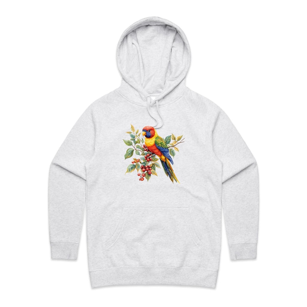 Lorikeet - Womens Hoodie White Marle Womens Hoodie animal Printed In Australia