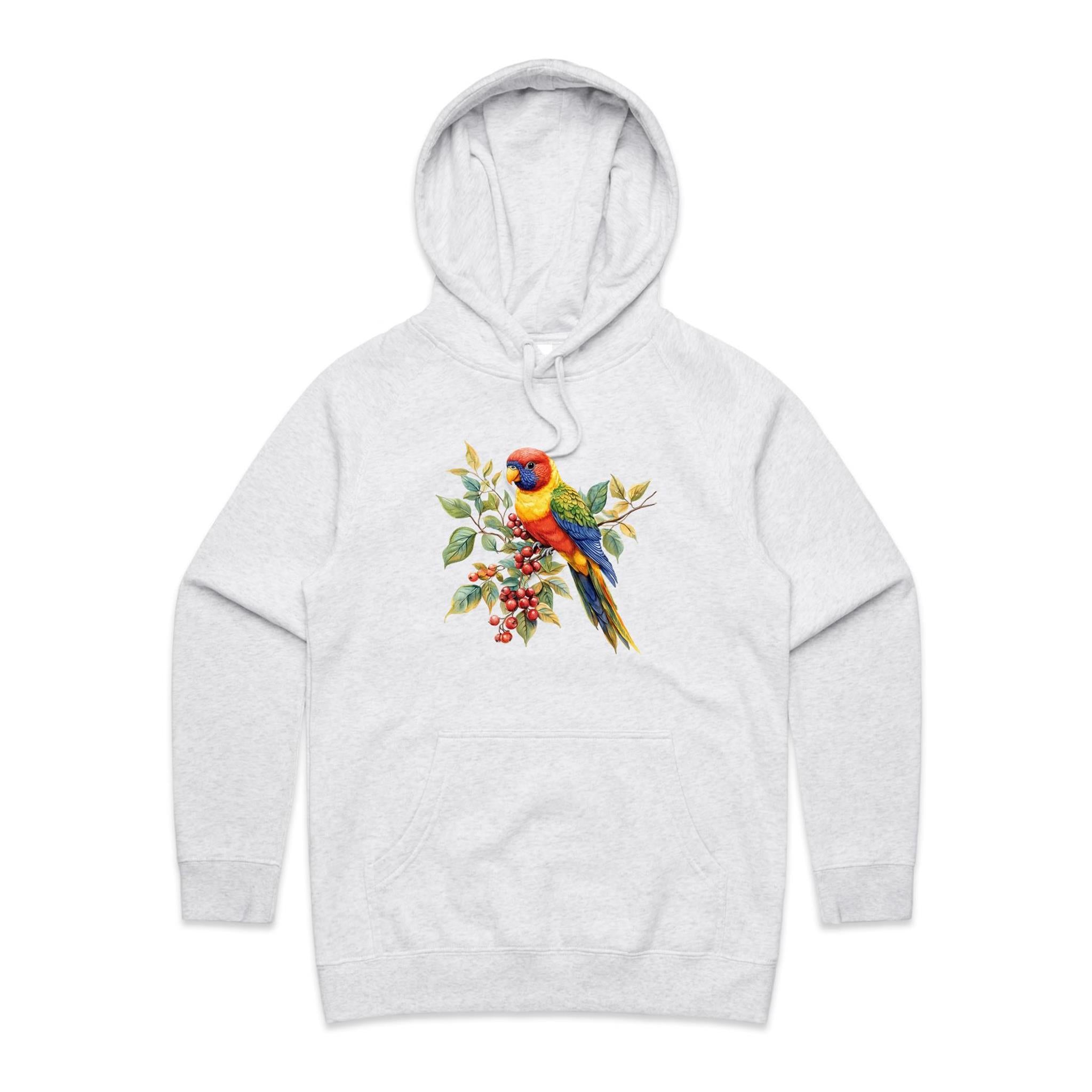 Lorikeet - Womens Hoodie White Marle Womens Hoodie animal Printed In Australia