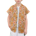 Orange Retro Floral Senior Kids Hawaiian Shirt