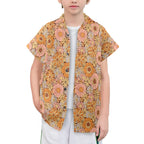Orange Retro Floral Senior Kids Hawaiian Shirt