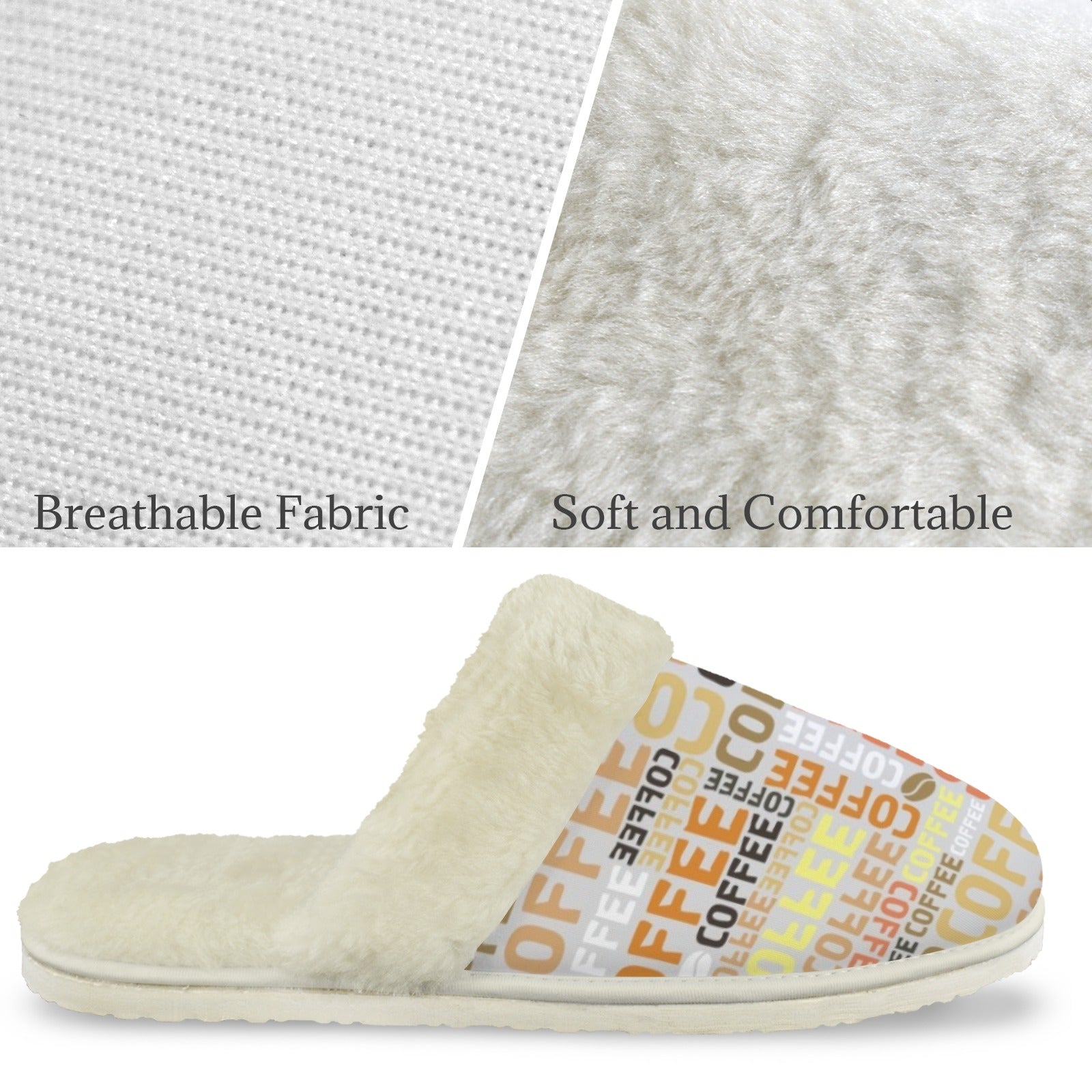 Coffee Men's Fur Trim Thick-Sole Indoor Slippers Men's Fur Trimmed Slippers Coffee Printed Offshore