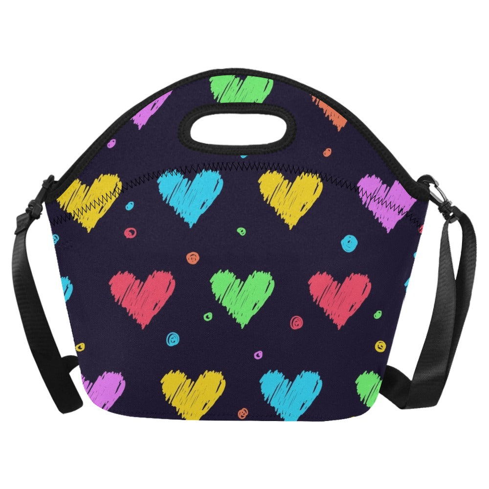 Colourful Hearts - Neoprene Lunch Bag/Large (Model 1669) One Size Neoprene Lunch Bag Love Printed Offshore