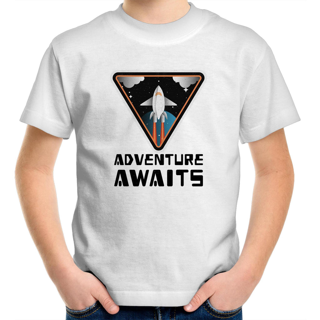 Adventure Awaits, Spaceship - Kids Youth T-Shirt White Kids Youth T-shirt Printed In Australia Space