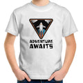 Adventure Awaits, Spaceship - Kids Youth T-Shirt White Kids Youth T-shirt Printed In Australia Space