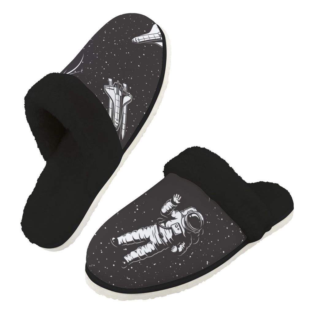 Astronaut In Space Men's Fur Trim Thick-Sole Indoor Slippers 2XL Men's Fur Trimmed Slippers Printed Offshore Space