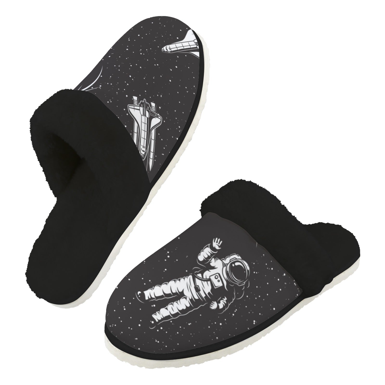 Astronaut In Space Men's Fur Trim Thick-Sole Indoor Slippers 2XL Men's Fur Trimmed Slippers Printed Offshore Space