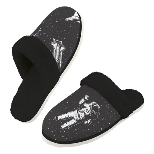 Astronaut In Space Men's Fur Trim Thick-Sole Indoor Slippers 2XL Men's Fur Trimmed Slippers Printed Offshore Space