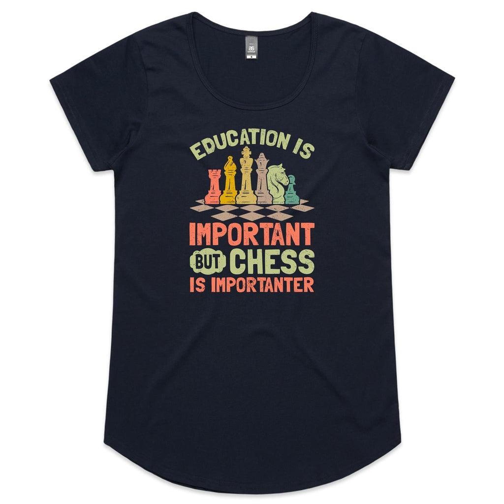 Chess And Education - Womens Scoop Neck T-Shirt Navy Womens Scoop Neck T-shirt Chess Games Printed In Australia