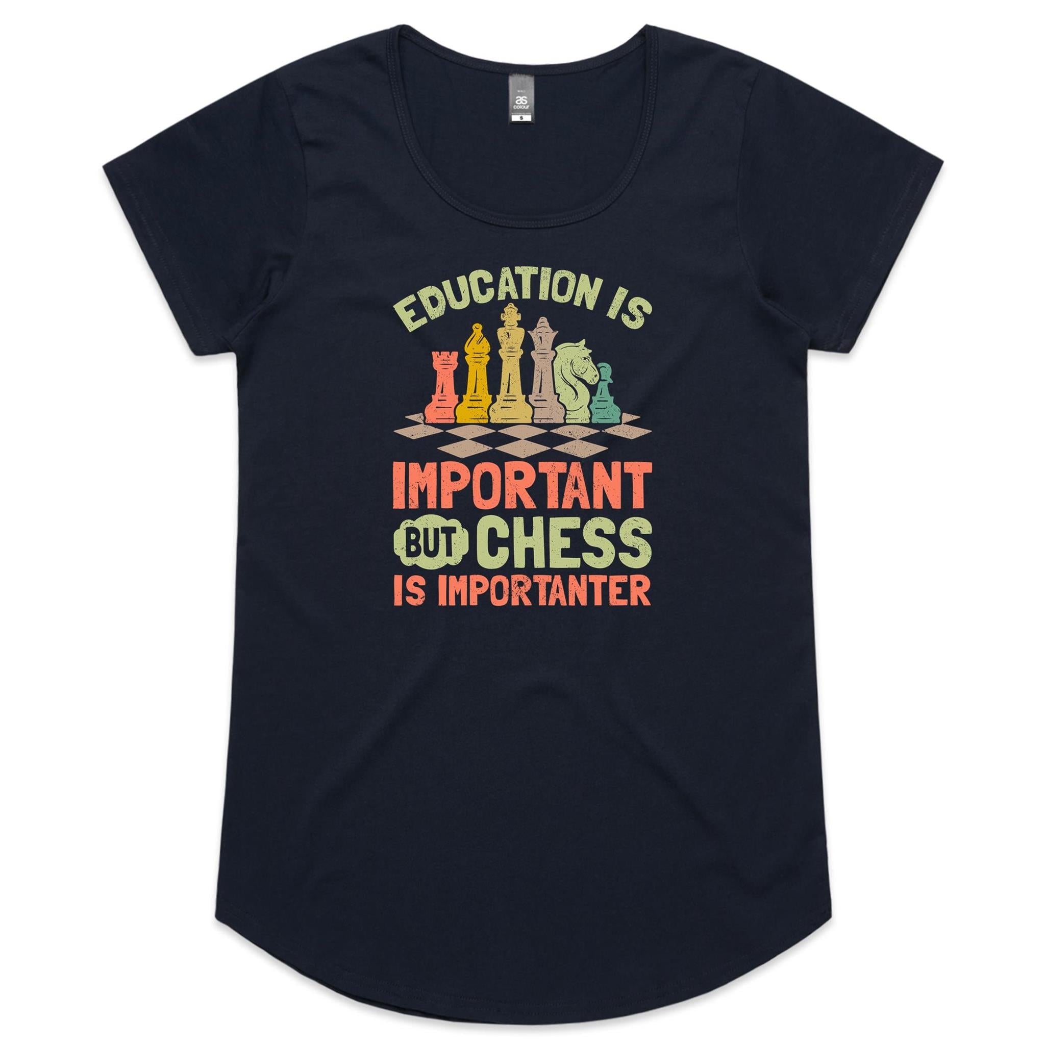 Chess And Education - Womens Scoop Neck T-Shirt Navy Womens Scoop Neck T-shirt Chess Games Printed In Australia