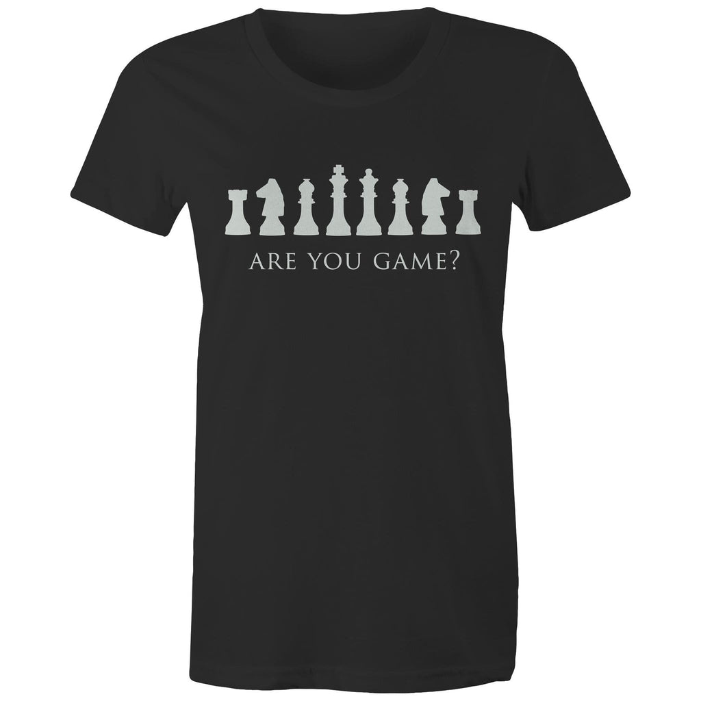 Are You Game, Chess - Womens T-shirt Black Womens T-shirt Chess Games Printed In Australia