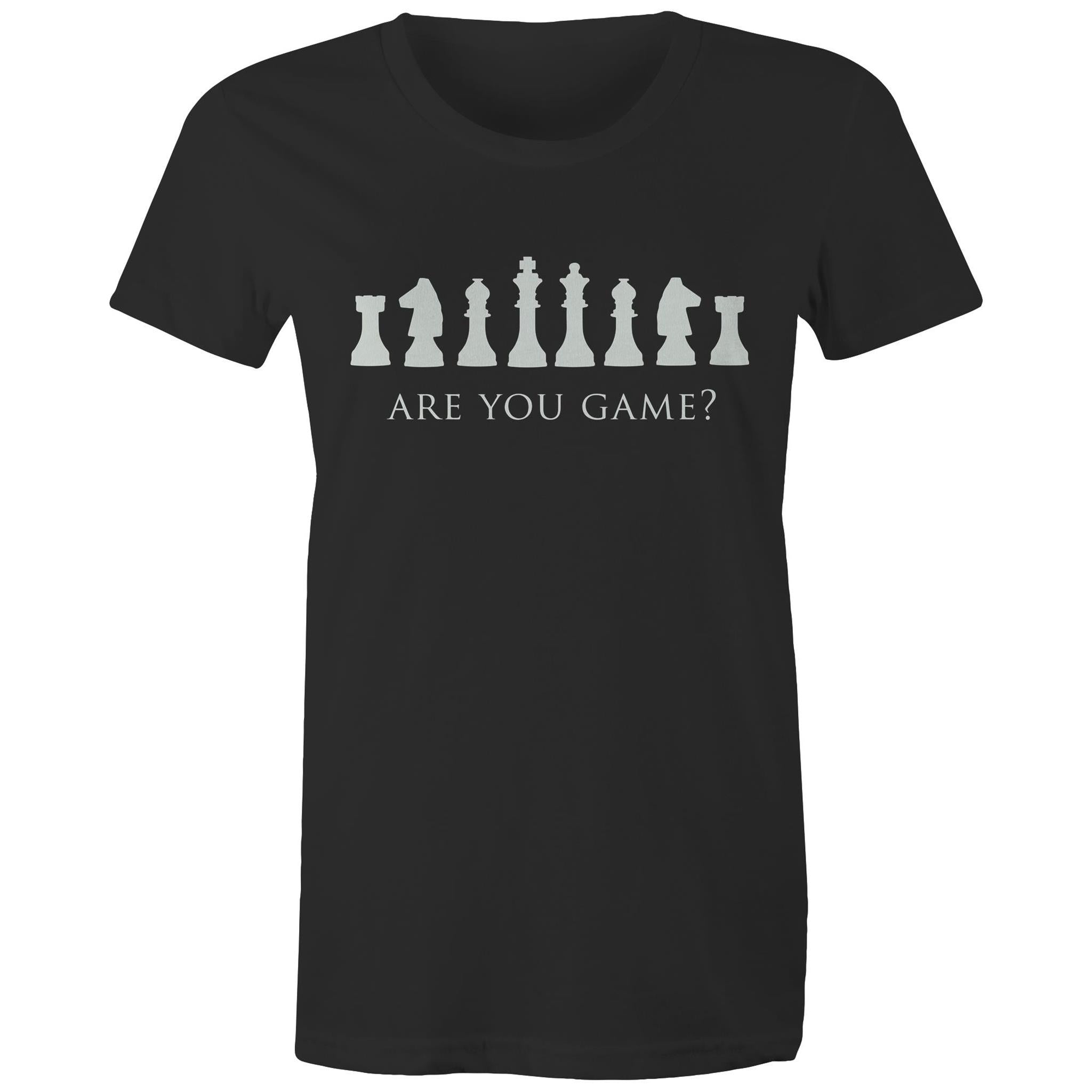 Are You Game, Chess - Womens T-shirt Black Womens T-shirt Chess Games Printed In Australia