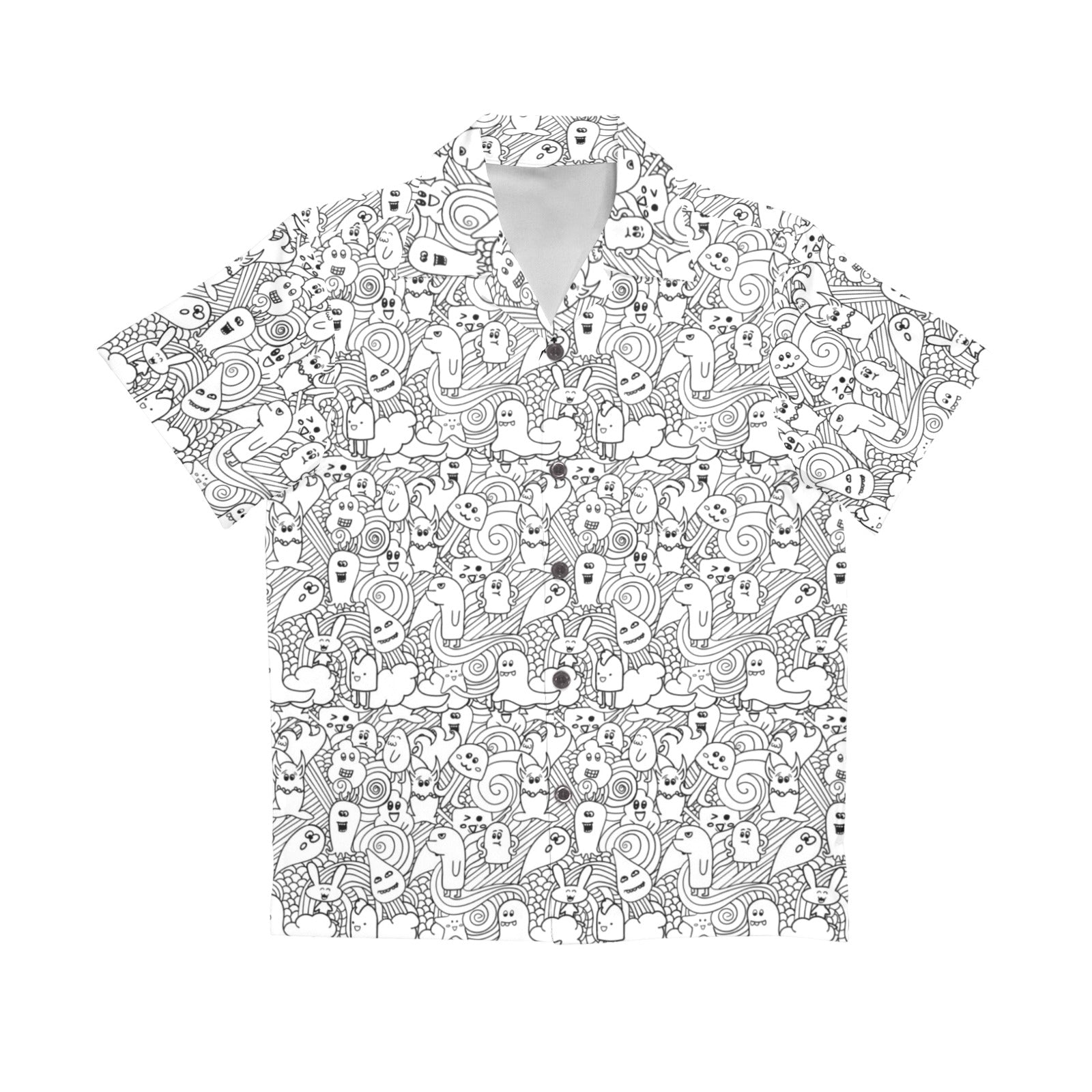 Black And White Creatures Senior Kids Hawaiian Shirt Senior Kids Hawaiian Shirt 8-15 Printed Offshore Sci Fi