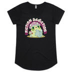 Fiction Addiction - Womens Scoop Neck T-Shirt Black Womens Scoop Neck T-shirt Printed In Australia Reading