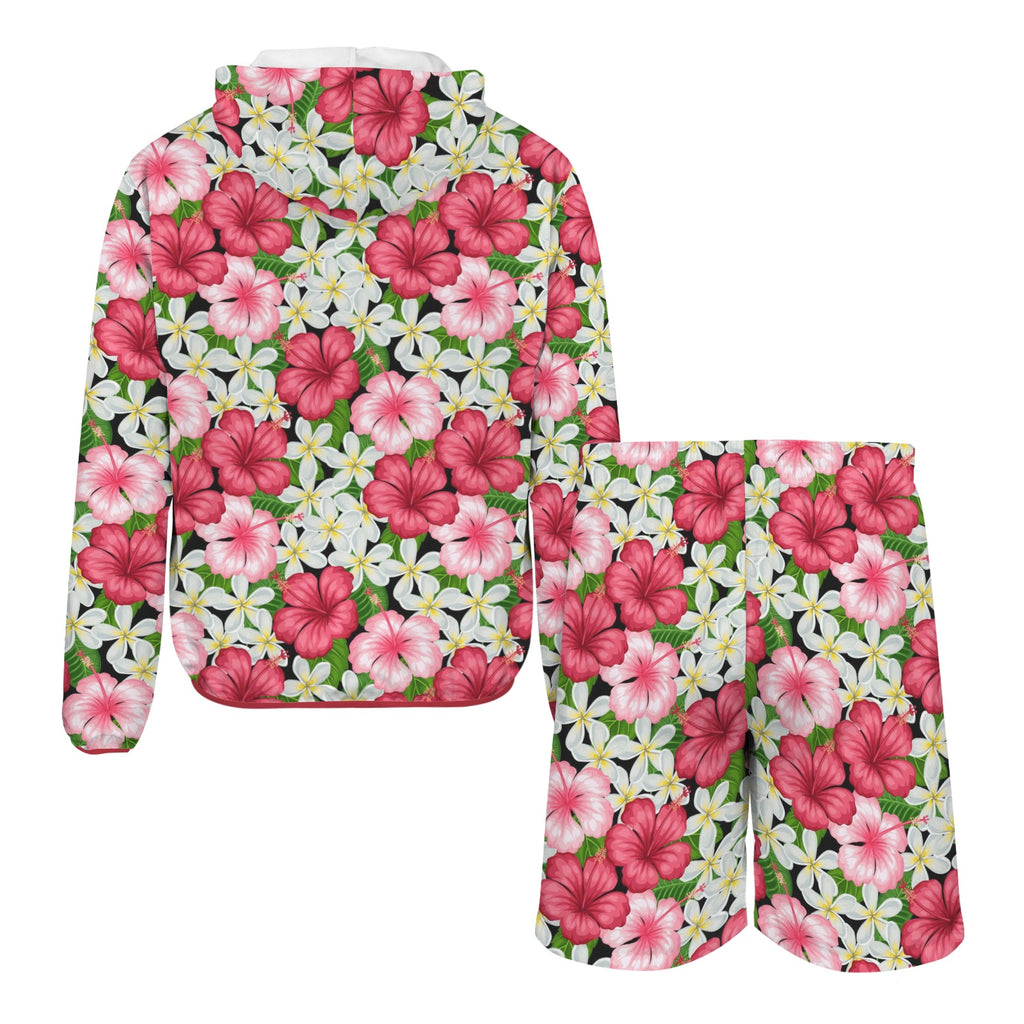 Hibiscus Men's Lightweight Sun Hoodie & Shorts Set Men's Lightweight Sun Hoodie & Shorts Plants Printed Offshore
