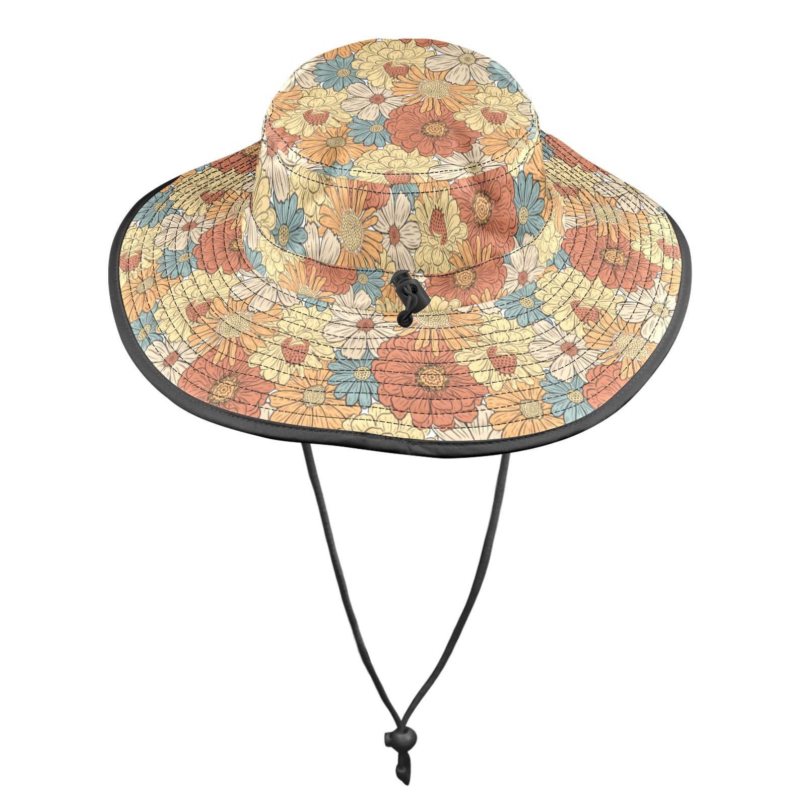 Vintage Retro Floral - Wide Brim Bucket Hat Wide Brim Bucket Hat Plants Printed Offshore Retro