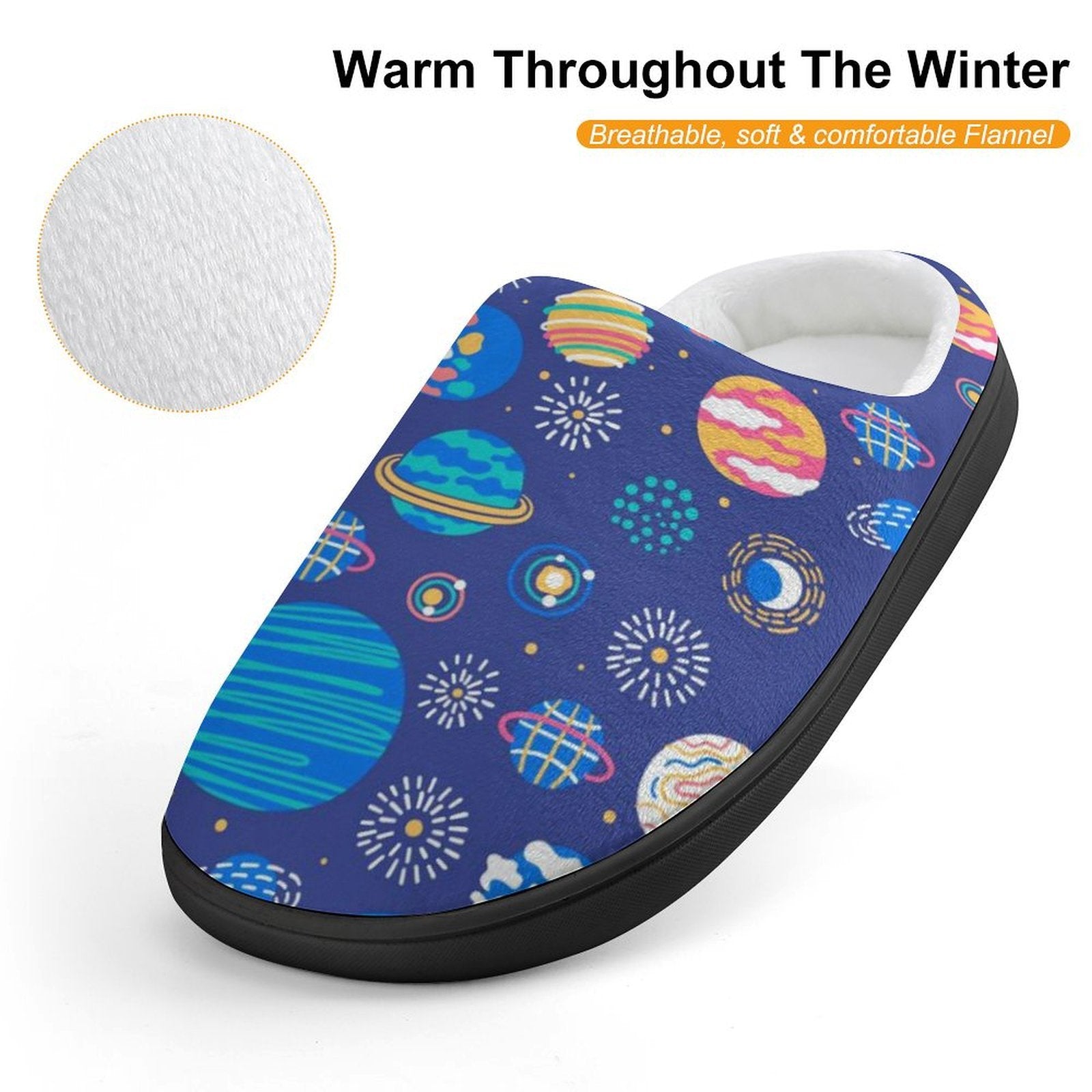 Planets On Blue Kids Cotton Slippers