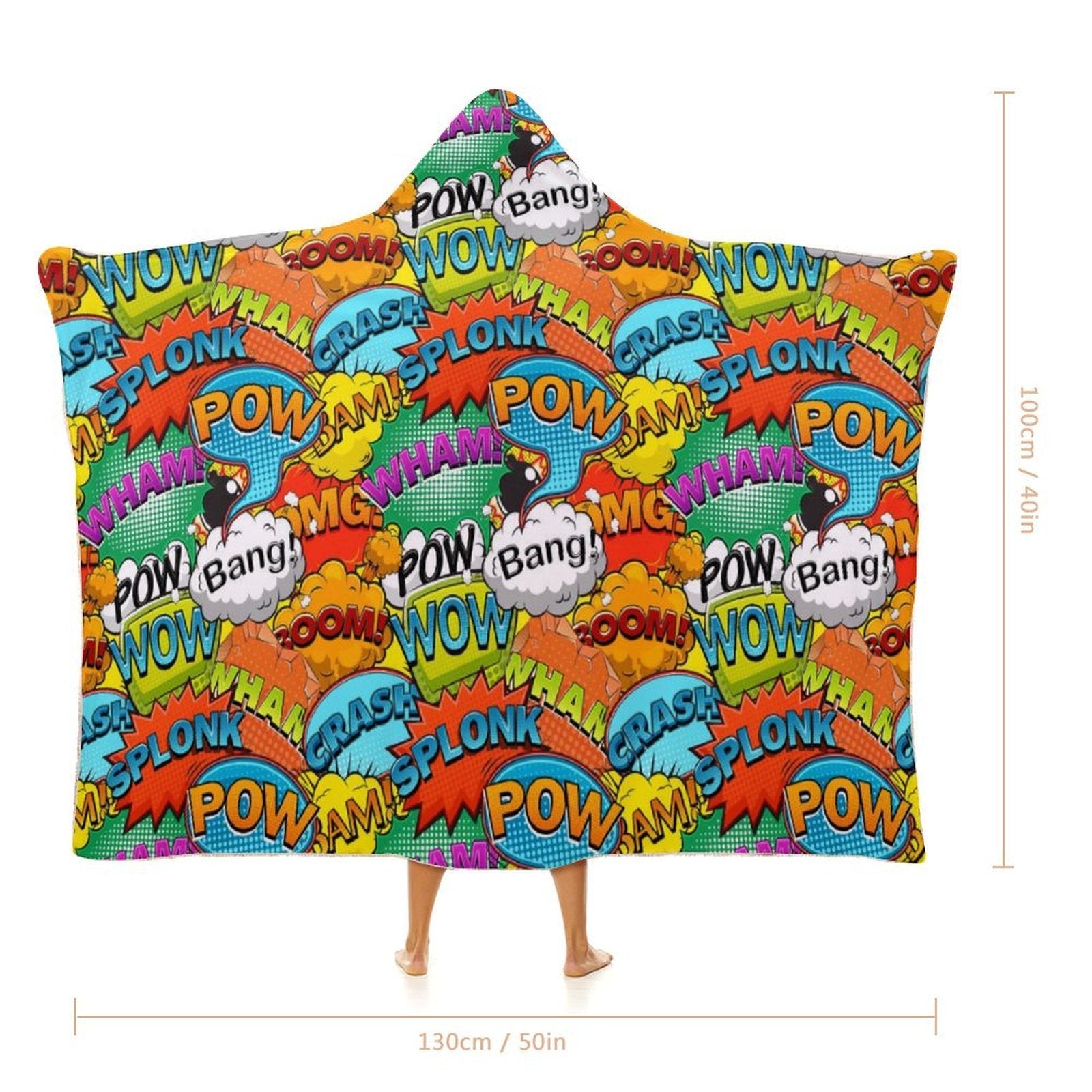 Comic Book 2 Kids Hooded Blanket 100cm x 130cm Kids Hooded Blanket comic Printed Offshore