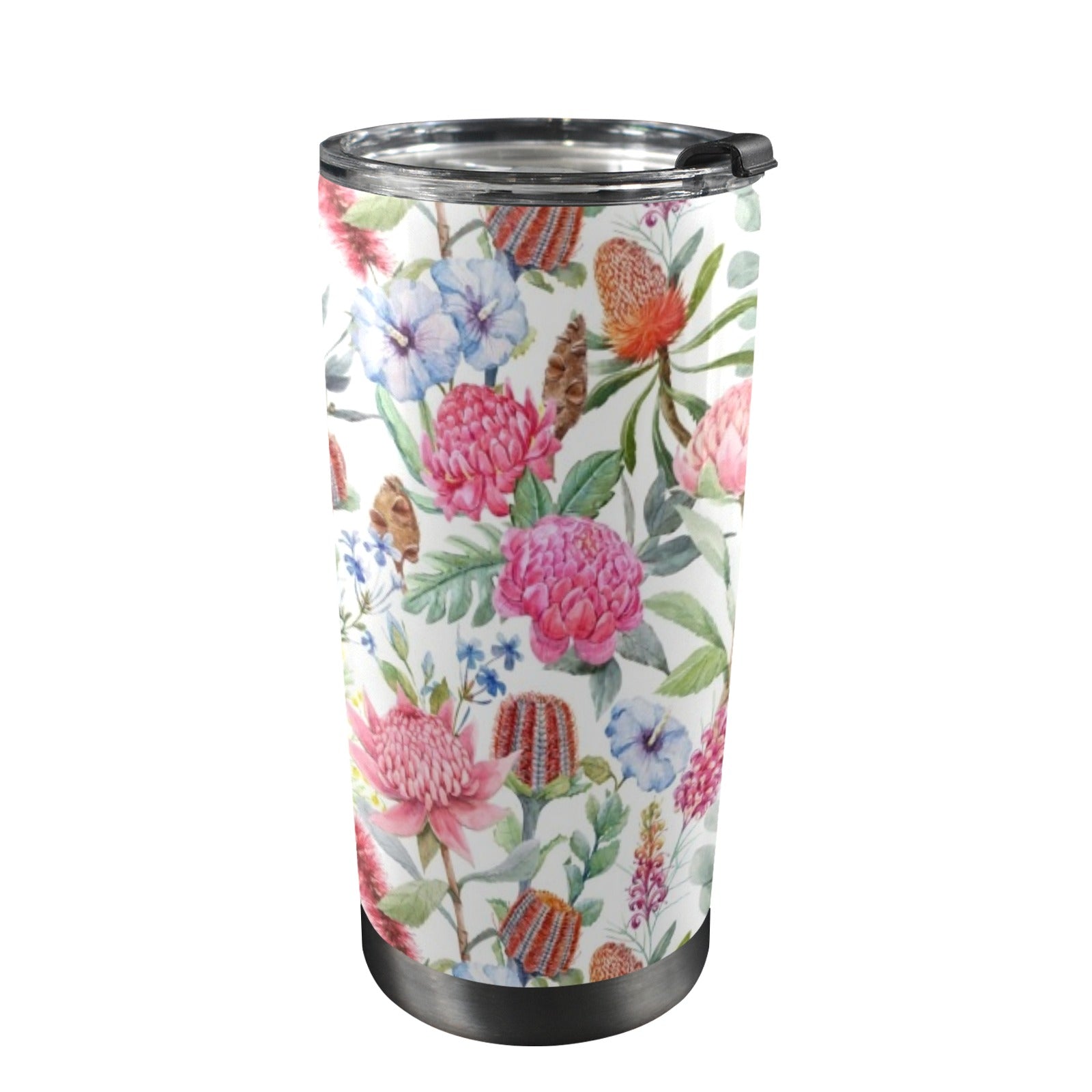Australian Flowers - 20oz Mobile Tumbler with Lid (Black Lock) One Size 20oz Travel Mug Plants Printed Offshore
