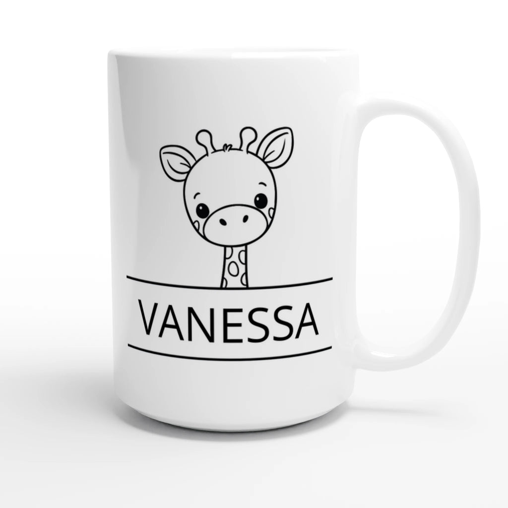 Personalise - Giraffe Name - White 15oz Ceramic Mug Personalised 15oz Mug animal customise Globally Fulfilled Name personalise