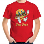 Fast Food, Hamburger - Kids Youth T-Shirt Red Kids Youth T-shirt Food Printed In Australia Retro