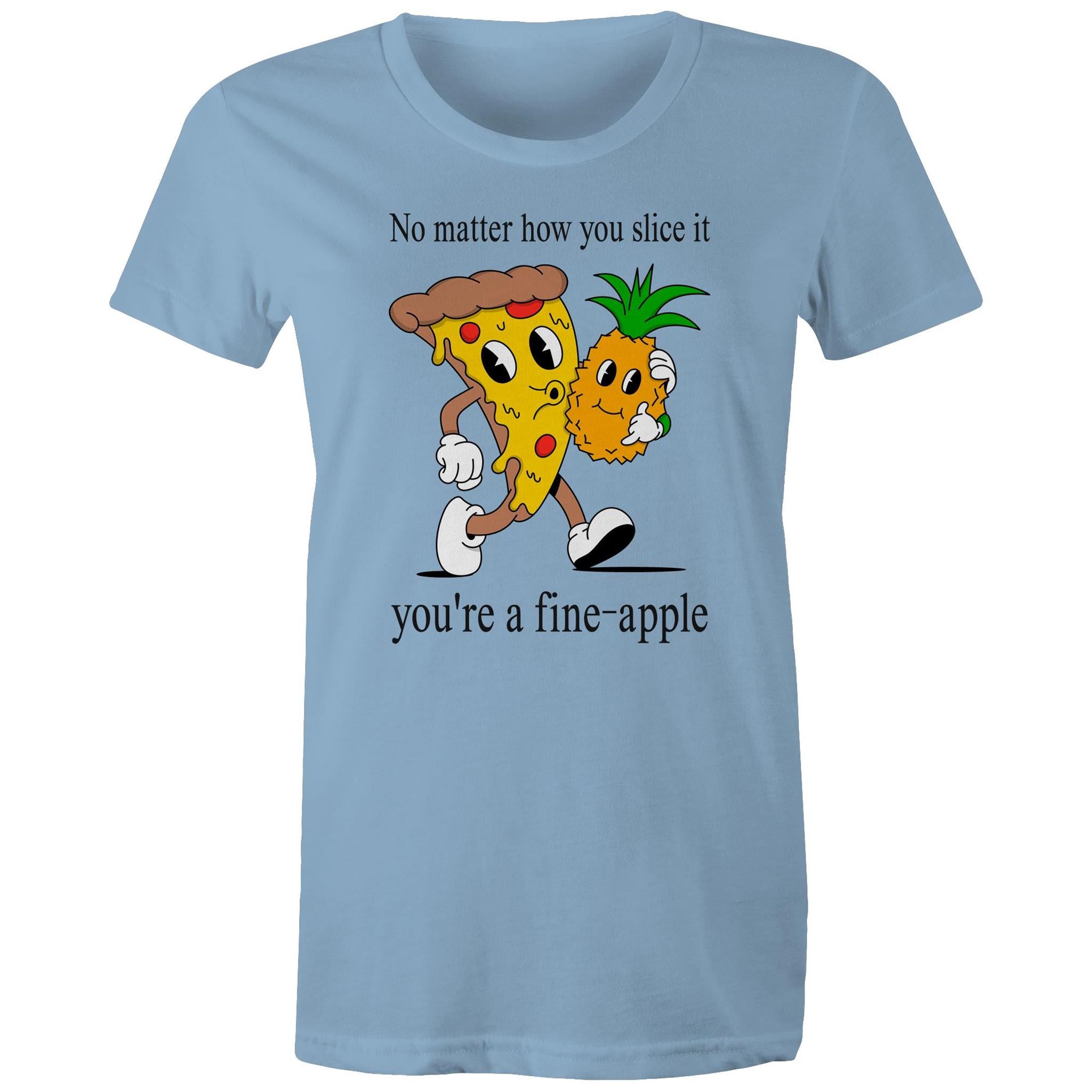 Pineapple Pizza - Womens T-shirt Carolina Blue Womens T-shirt Food Printed In Australia