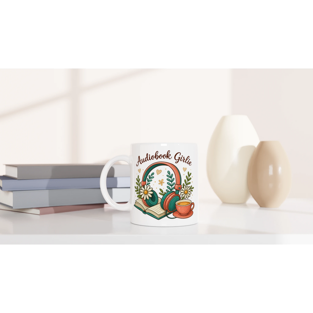 Audiobook Girlie - White 11oz Ceramic Mug White 11oz Mug Globally Fulfilled Reading