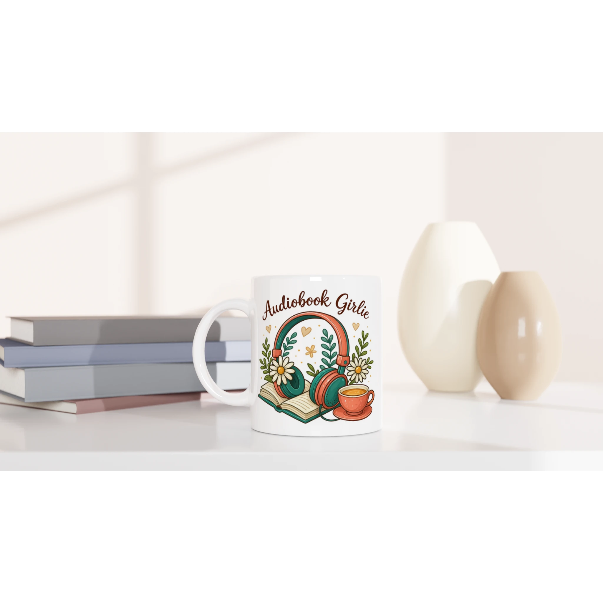 Audiobook Girlie - White 11oz Ceramic Mug White 11oz Mug Globally Fulfilled Reading