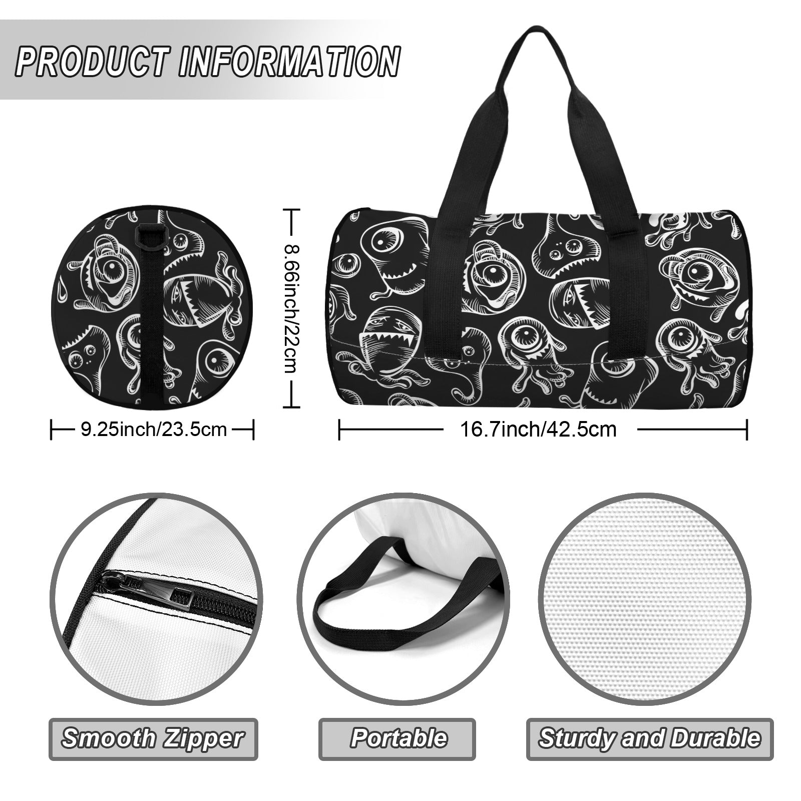 Monsters In Black And White Duffle Bag Duffle Bag Printed Offshore