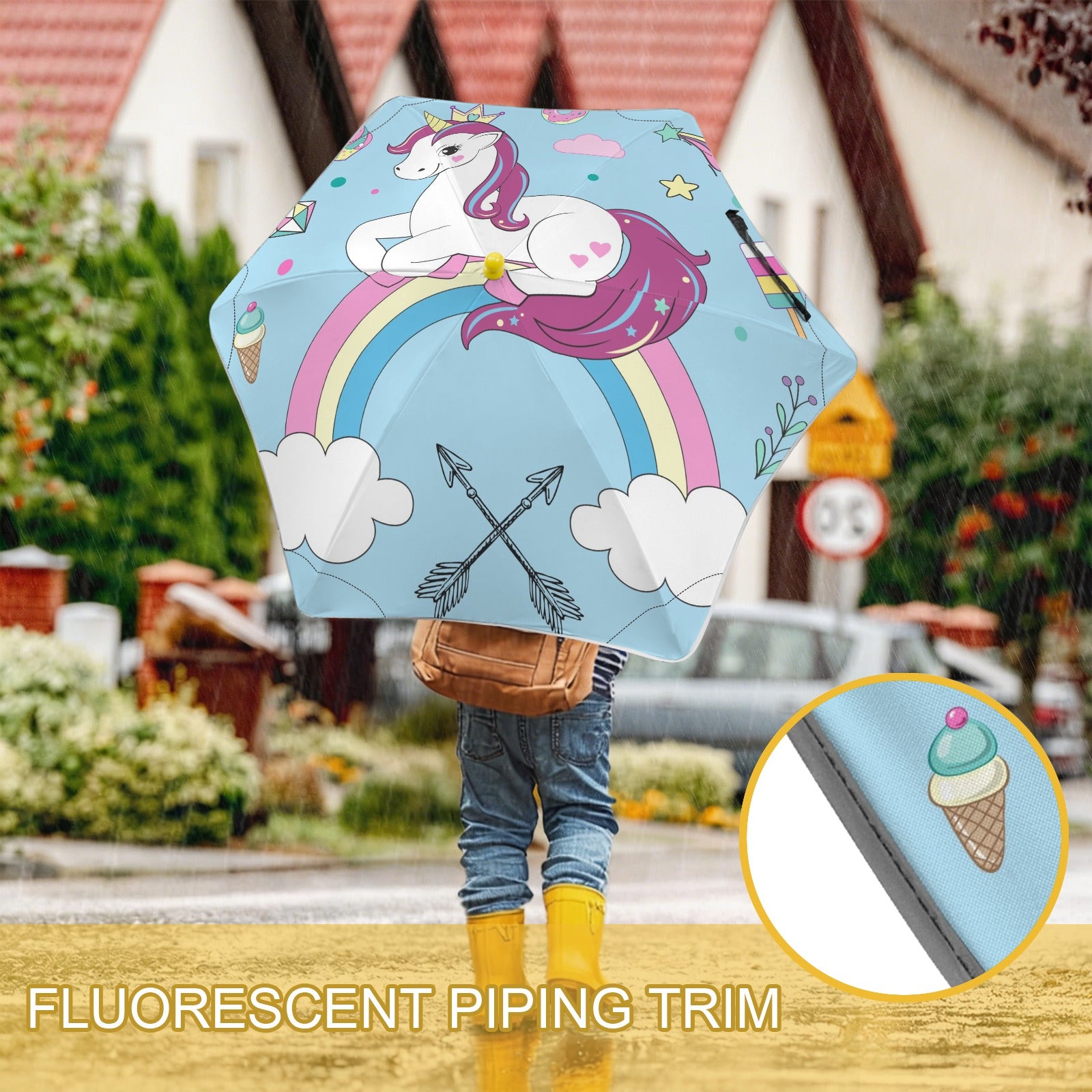 Unicorn On A Rainbow Kids Safe Round Corner Umbrella Kids Safe Round Corner Umbrella animal Printed Offshore