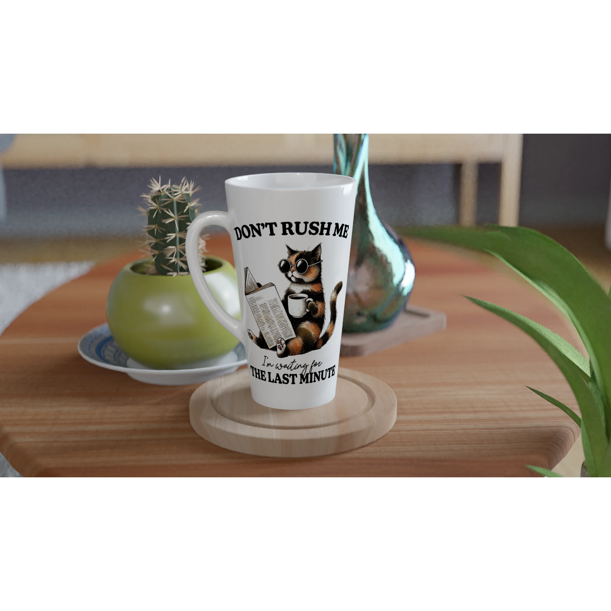 Personalise - Don't Rush Me, Cat - White Latte 17oz Ceramic Mug Personalised Latte Mug animal Globally Fulfilled