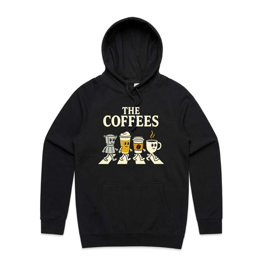 The Coffees, Crossing Road Men's AS Colour Hoodie Black Mens Hoodie Coffee Music Printed In Australia
