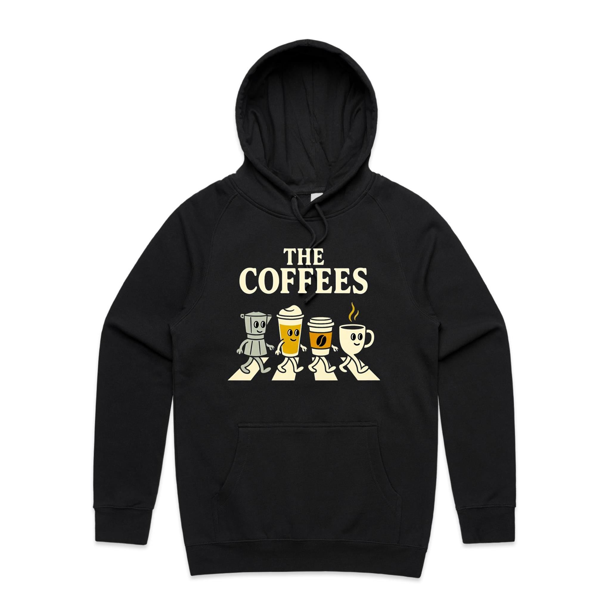 The Coffees, Crossing Road Men's AS Colour Hoodie Black Mens Hoodie Coffee Music Printed In Australia