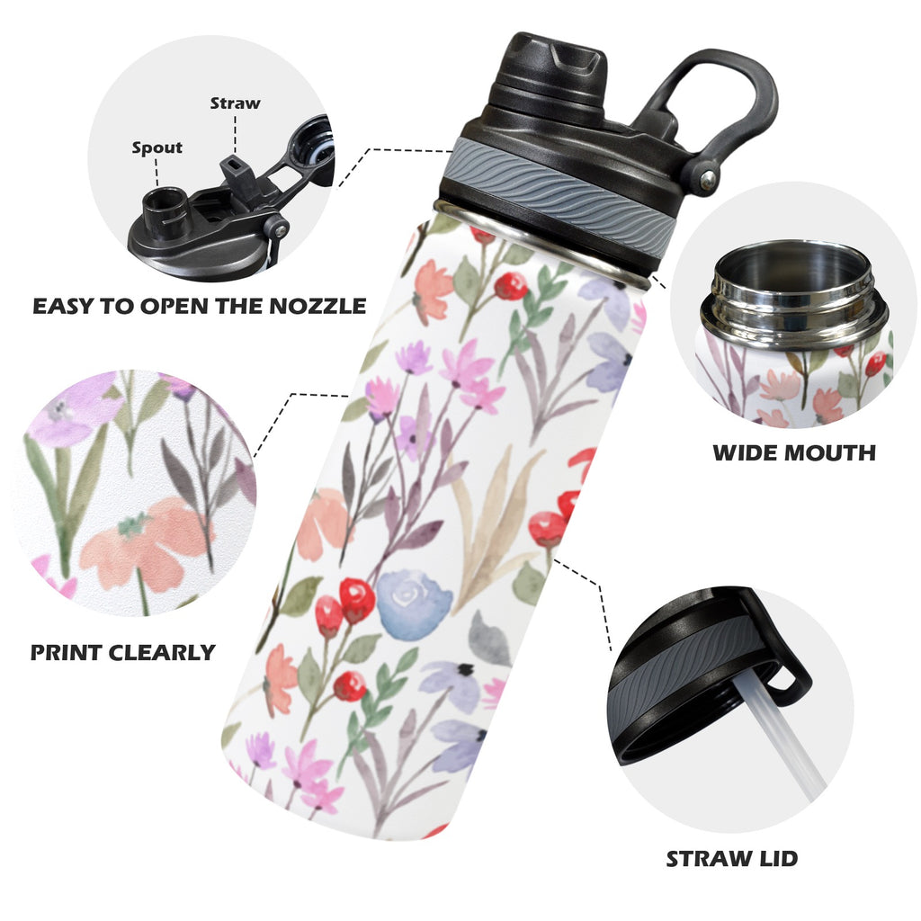 Floral Watercolour - Insulated Water Bottle with Dual-Use Lid (18oz) Insulated Water Bottle with Dual-Use Lid (18oz) Plants Printed Offshore