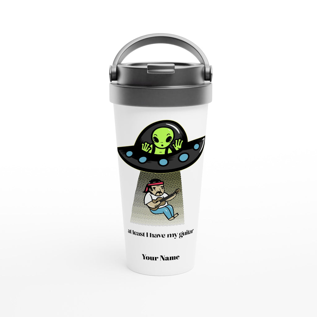 Personalised - Guitarist Alien Abduction - White 15oz Stainless Steel Travel Mug Default Title Personalised Travel Mug funny Globally Fulfilled Music Sci Fi