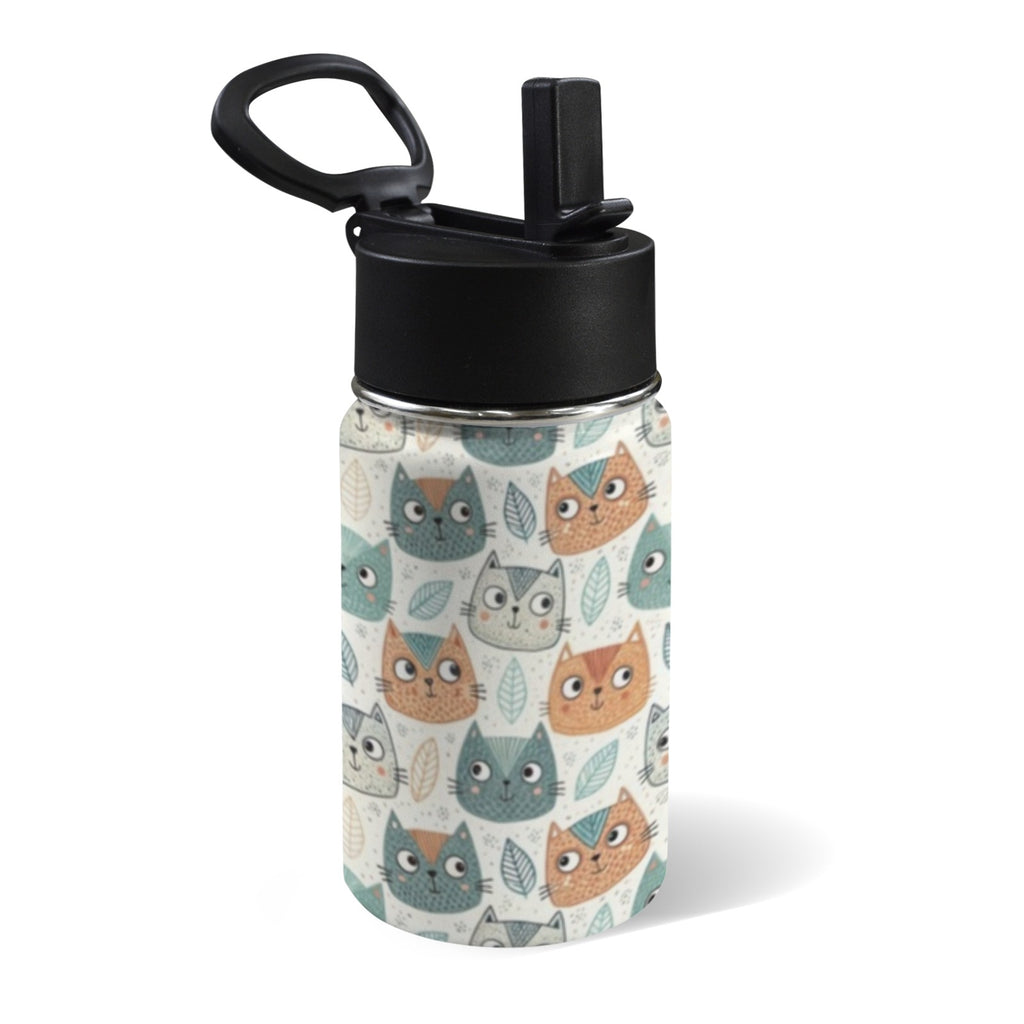 Cute Cat Faces 12oz Kids Water Bottle with Straw Lid
