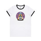 Coffee, Alien, UFO, Take Me To Your Brewer AS Colour Women's Ringer Tee White Black Womens Ringer T-shirt Coffee Printed In Australia Sci Fi