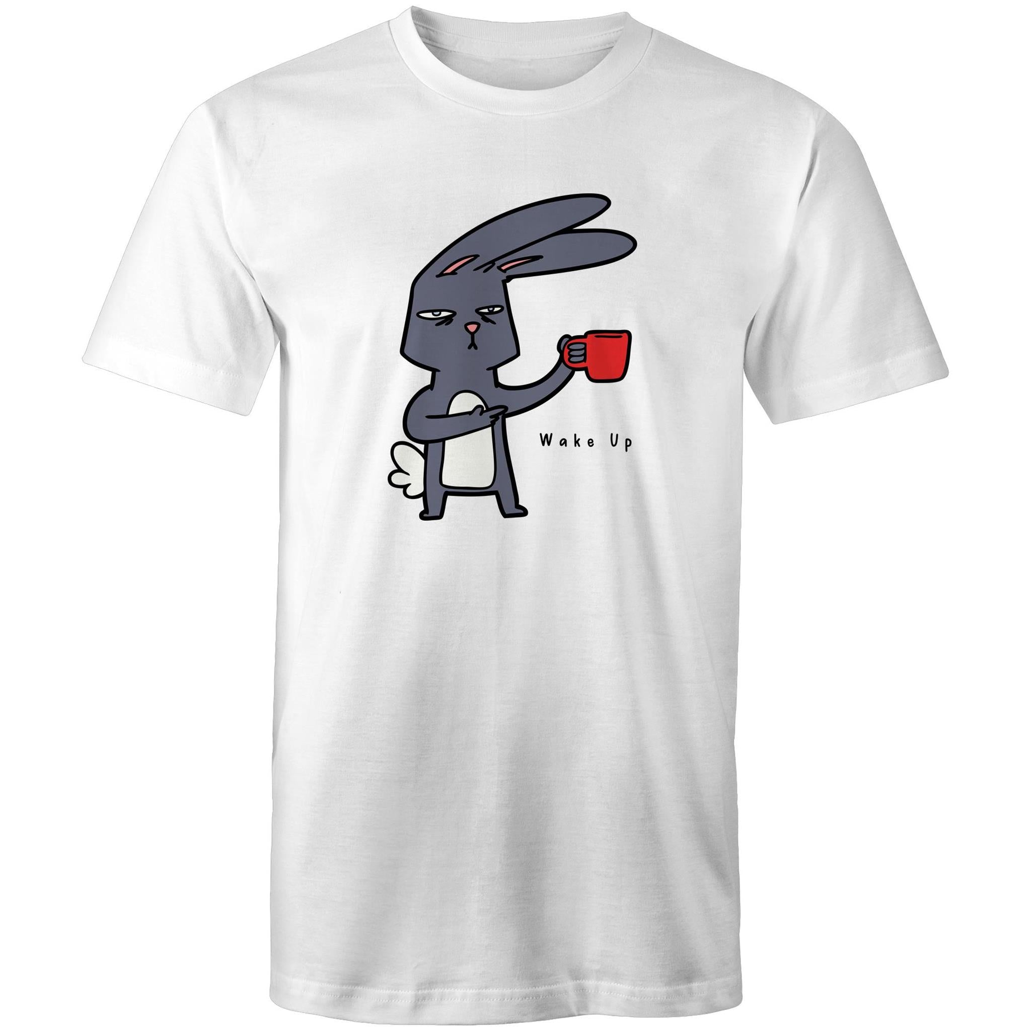 Rabbit Coffee, Wake Up - Mens T-Shirt White Mens T-shirt animal Coffee Printed In Australia