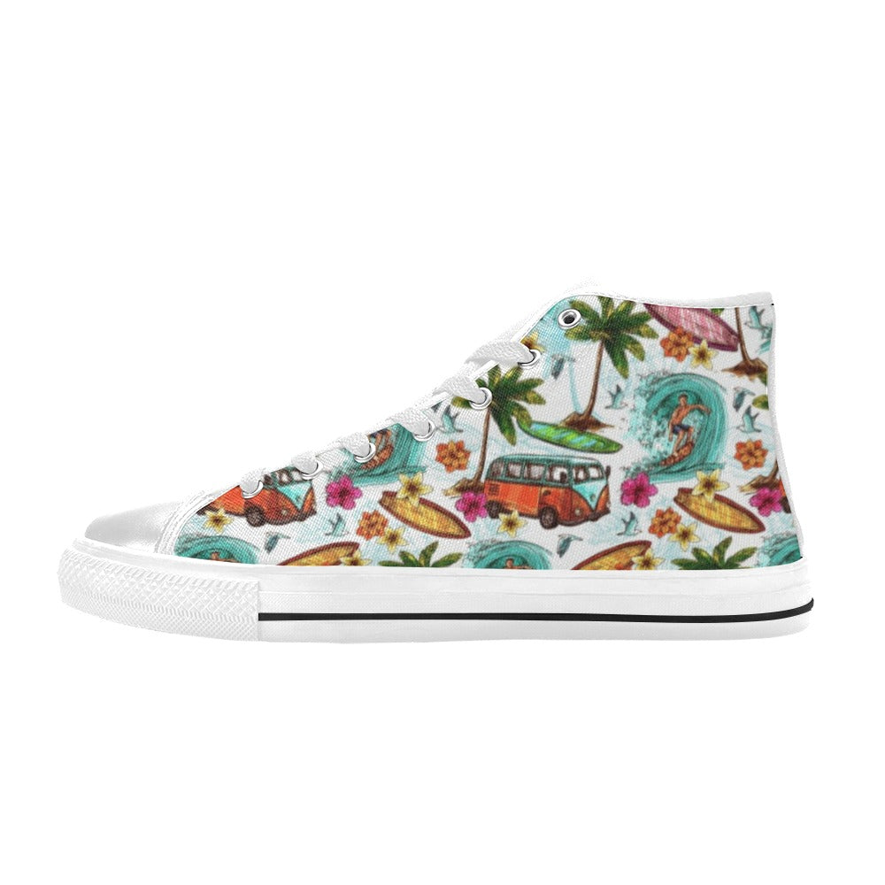 Surfing Safari Kids High Top Canvas Shoes US6Y Kids High Top Canvas Shoes Printed Offshore Surf