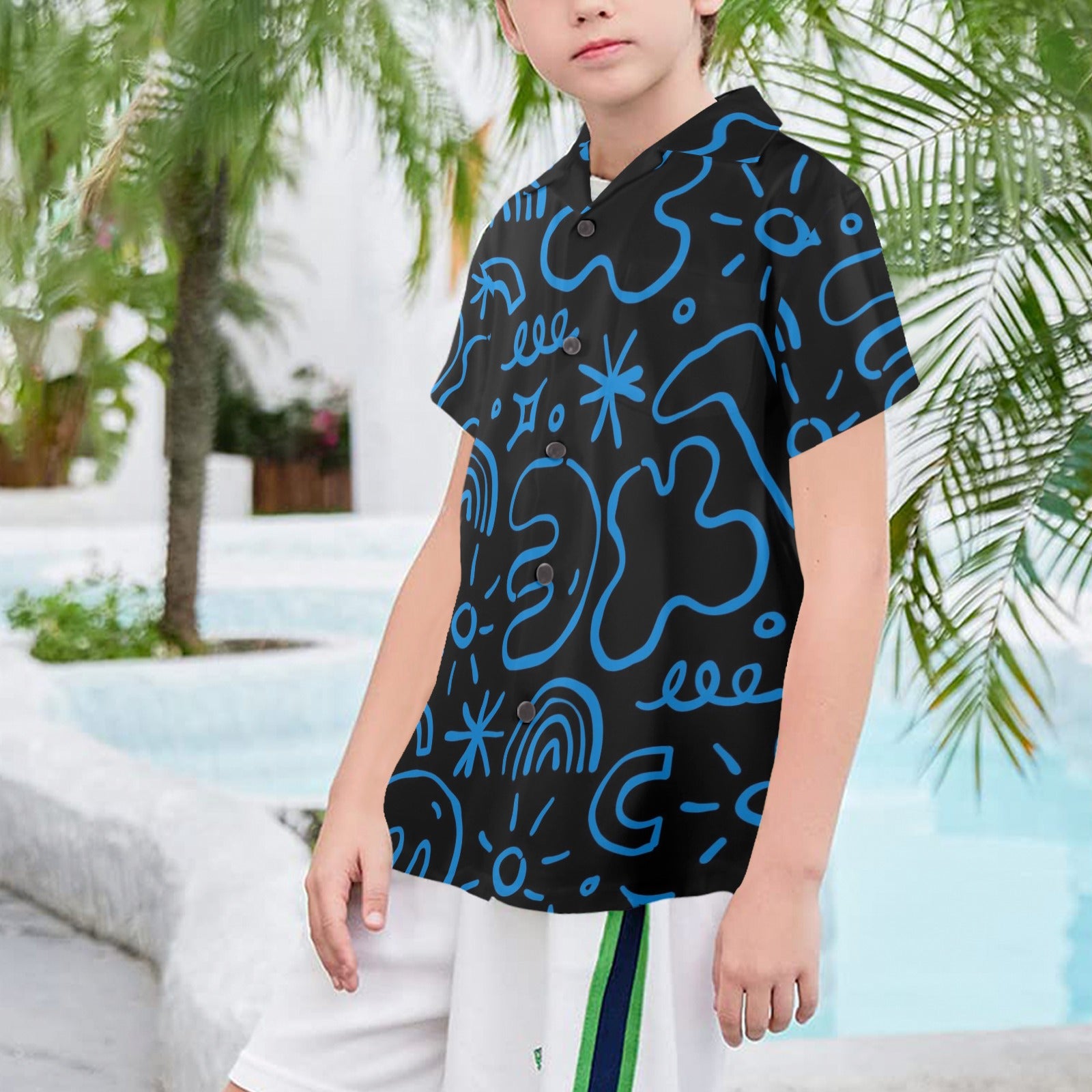 Blue Squiggle - Senior Kids Hawaiian Shirt