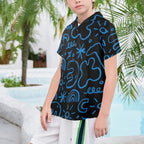 Blue Squiggle Senior Kids Hawaiian Shirt Senior Kids Hawaiian Shirt 8-15 Printed Offshore