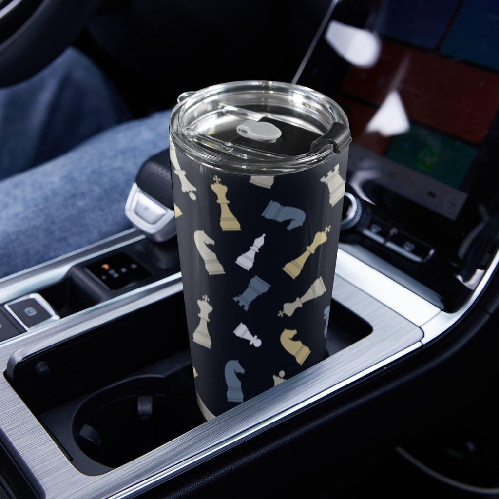 Chess Pattern - 20oz Mobile Tumbler with Lid (Black Lock) 20oz Travel Mug Chess Games Printed Offshore