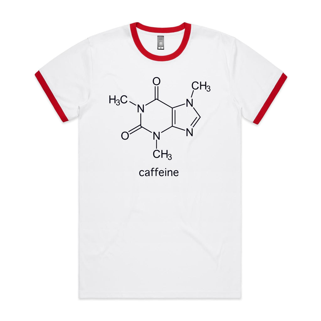 Caffeine Molecule - Staple Ringer Tee White Red Ringer T-Shirt Coffee Printed In Australia Science