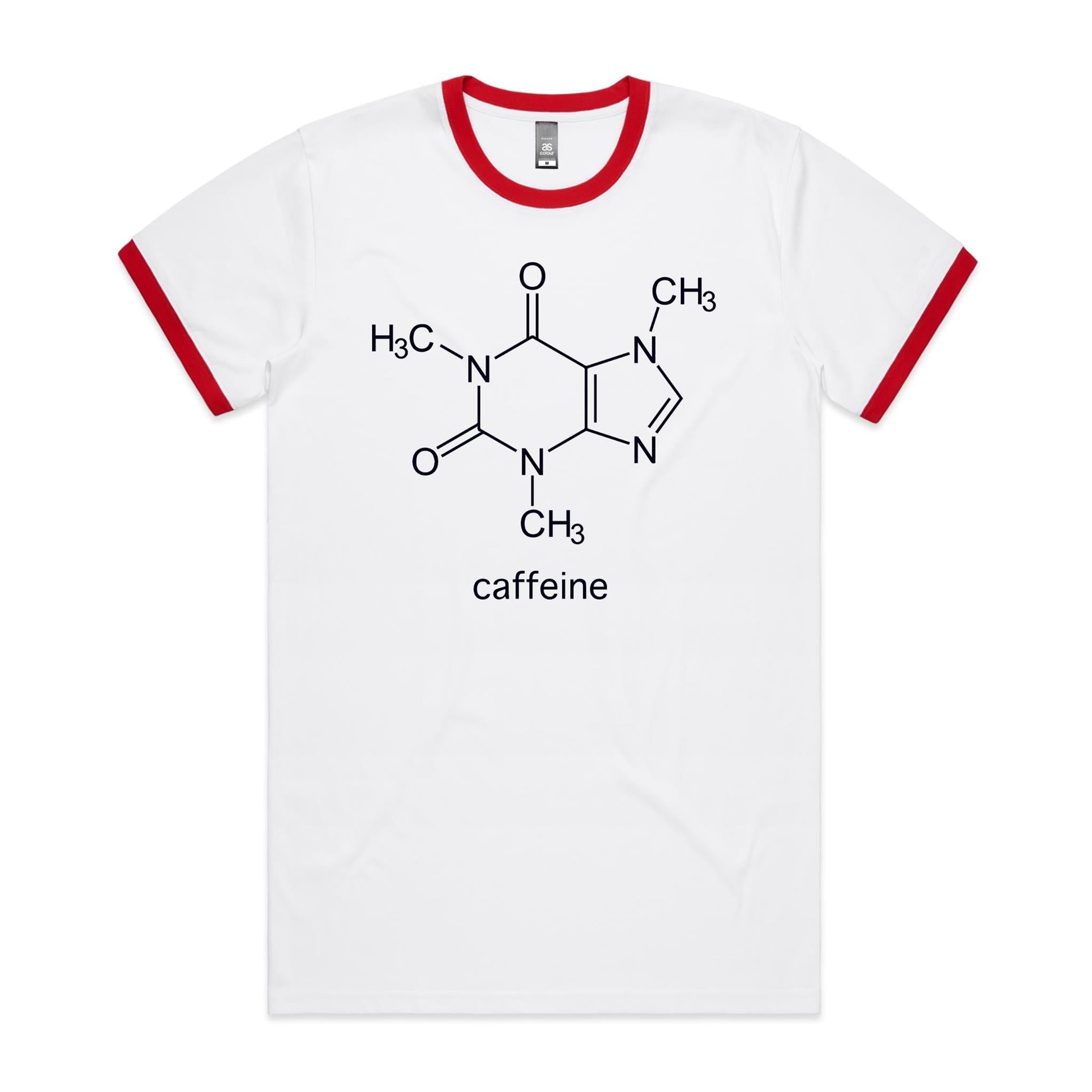 Caffeine Molecule - Staple Ringer Tee White Red Ringer T-Shirt Coffee Printed In Australia Science