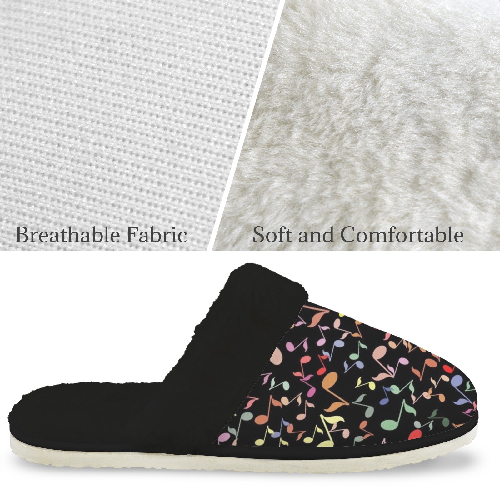 Quavers, Music Notes Men's Fur Trim Thick-Sole Indoor Slippers Men's Fur Trimmed Slippers Music Printed Offshore