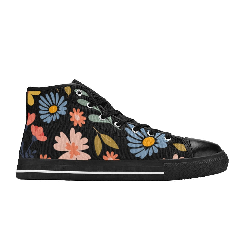 Boho Flowers And Leaves Women's High Top Canvas Shoes Womens Classic High Top Shoes Plants Printed Offshore