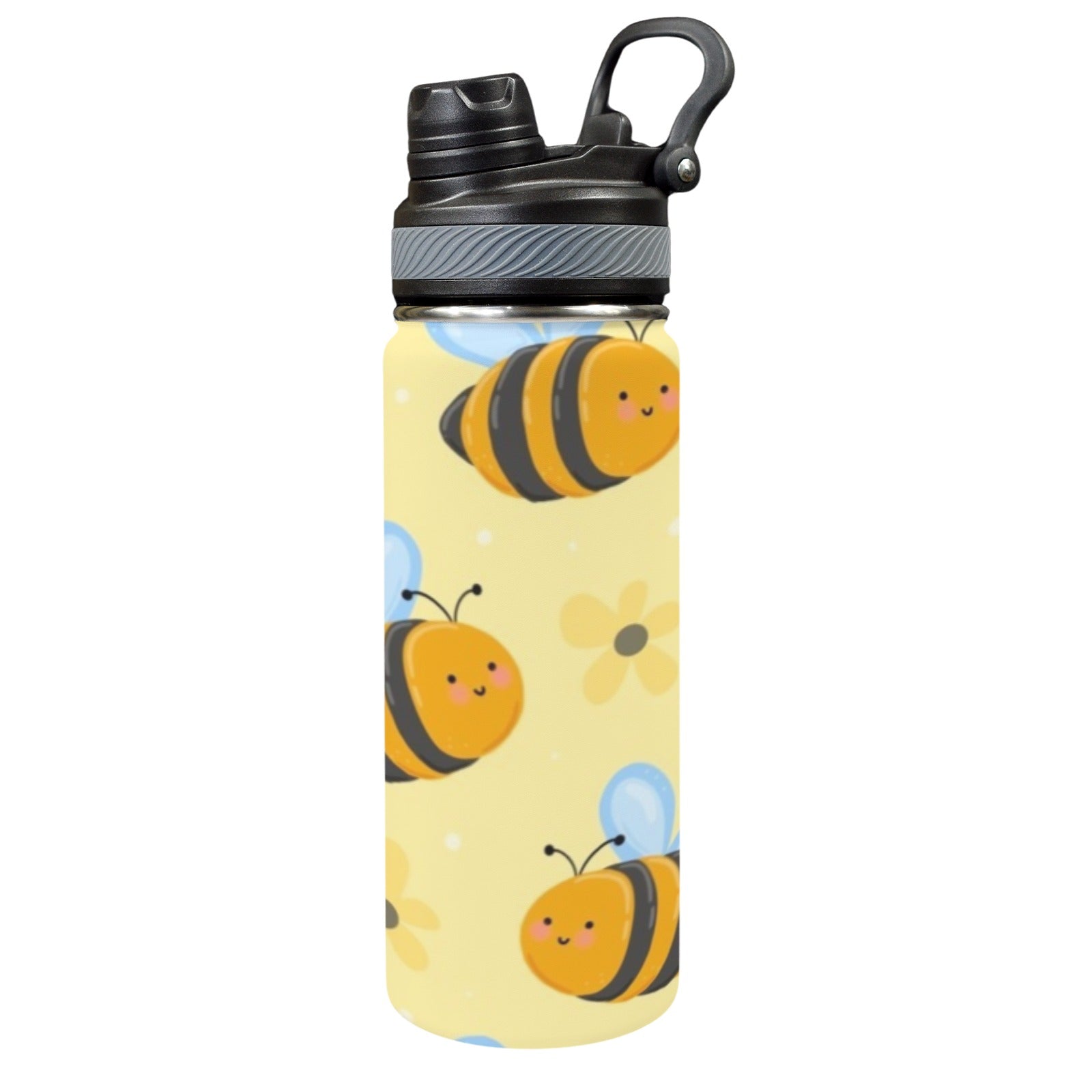 Bright Bees - Insulated Water Bottle with Dual-Use Lid (18oz) One Size Insulated Water Bottle with Dual-Use Lid (18oz) animal Printed Offshore